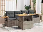 vidaXL 5 részes szürke polyrattan akácfa kerti ülőgarnitúra párnákkal