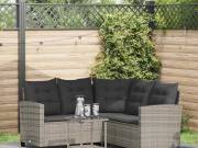 vidaXL L-alakú szürke polyrattan kerti kanapé asztallal és párnával