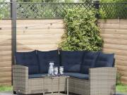 vidaXL L-alakú szürke polyrattan kerti kanapé asztallal és párnával