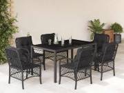 vidaXL 7 részes fekete polyrattan kerti étkezőgarnitúra párnával