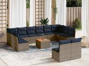 vidaXL 13 részes szürke polyrattan kerti ülőgarnitúra párnákkal