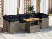 vidaXL 8 részes szürke polyrattan kerti ülőgarnitúra párnákkal