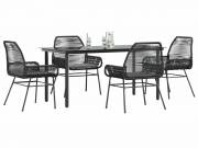 vidaXL 5 részes fekete polyrattan üveg kerti étkezőgarnitúra párnákkal
