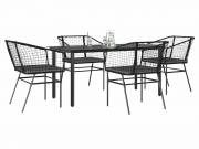 vidaXL 5 részes fekete polyrattan üveg kerti étkezőgarnitúra párnákkal
