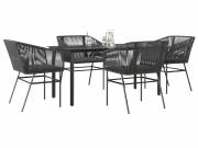 vidaXL 5 részes fekete polyrattan üveg kerti étkezőgarnitúra párnákkal