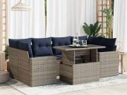 vidaXL 7 részes szürke polyrattan akácfa kerti ülőgarnitúra párnákkal