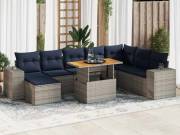 vidaXL 9 részes szürke polyrattan kerti ülőgarnitúra párnákkal
