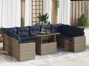 vidaXL 10 részes szürke polyrattan akácfa kerti ülőgarnitúra párnákkal