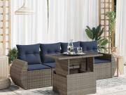 vidaXL 5 részes szürke polyrattan akácfa kerti ülőgarnitúra párnákkal