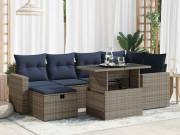 vidaXL 7 részes szürke polyrattan akácfa kerti ülőgarnitúra párnákkal