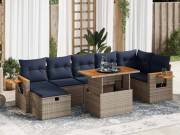 vidaXL 8 részes szürke polyrattan akácfa kerti ülőgarnitúra párnákkal