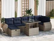 vidaXL 8 részes szürke polyrattan akácfa kerti ülőgarnitúra párnákkal