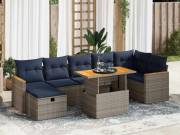 vidaXL 8 részes szürke polyrattan akácfa kerti ülőgarnitúra párnákkal