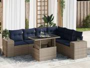 vidaXL 7 részes szürke polyrattan akácfa kerti ülőgarnitúra párnákkal