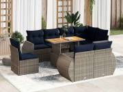 vidaXL 9 részes szürke polyrattan kerti ülőgarnitúra párnákkal