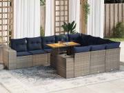 vidaXL 11 részes szürke polyrattan kerti ülőgarnitúra párnákkal