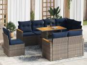 vidaXL 9 részes szürke polyrattan kerti ülőgarnitúra párnákkal