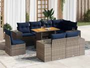 vidaXL 9 részes szürke polyrattan kerti ülőgarnitúra párnákkal