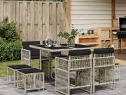 vidaXL 9részes világosszürke polyrattan kerti étkezőgarnitúra párnával