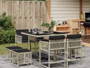 vidaXL 9részes világosszürke polyrattan kerti étkezőgarnitúra párnával