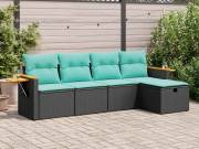 vidaXL 5 részes fekete polyrattan kerti kanapészett párnákkal
