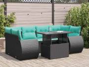 vidaXL 7 részes fekete polyrattan akácfa kerti ülőgarnitúra párnával