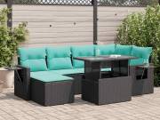 vidaXL 7 részes fekete polyrattan akácfa kerti ülőgarnitúra párnával