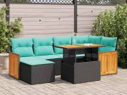 vidaXL 7 részes barna polyrattan akácfa kerti ülőgarnitúra párnákkal