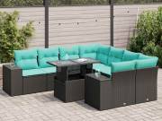 vidaXL 9 részes fekete polyrattan akácfa kerti ülőgarnitúra párnákkal