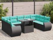 vidaXL 10 részes fekete polyrattan akácfa kerti ülőgarnitúra párnákkal