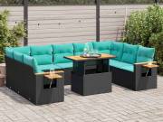 vidaXL 10 részes fekete polyrattan akácfa kerti ülőgarnitúra párnákkal