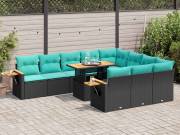 vidaXL 11 részes fekete polyrattan akácfa kerti ülőgarnitúra párnákkal