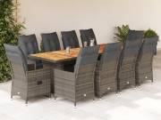 vidaXL 11 részes szürke polyrattan kerti bisztrógarnitúra párnákkal