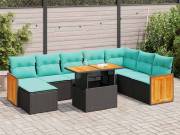 vidaXL 11 részes fekete polyrattan akácfa kerti ülőgarnitúra párnákkal