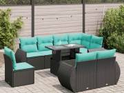 vidaXL 9 részes fekete polyrattan akácfa kerti ülőgarnitúra párnákkal