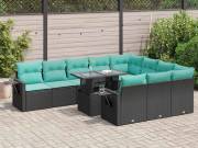 vidaXL 11 részes fekete polyrattan akácfa kerti ülőgarnitúra párnákkal