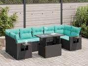 vidaXL 8 részes fekete polyrattan akácfa kerti ülőgarnitúra párnákkal