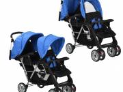 vidaXL acél kék és fekete tandem babakocsi