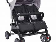 vidaXL szürke és fekete acél ikerbabakocsi