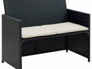vidaXL fekete kétszemélyes polyrattan kerti kanapé párnákkal