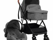 vidaXL világosszürke-fekete acél 3 az 1-ben babakocsi