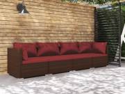 vidaXL 4 részes barna polyrattan kerti bútorszett párnákkal