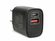 Hálózati Adapter USB + Type-C PD20W gyorstöltéssel - fekete