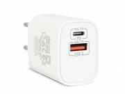Hálózati Adapter USB + Type-C PD20W gyorstöltéssel - fehér