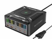 BlitzWolf® BW-S28 260W asztali 5x USB PD+QC3.0 asztali gyorstöltő, 3x Type-C + 2x USB-A + Qi vezeték