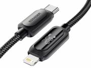 ESSAGER ES-X57 - 2 méter, Type-C - Lightning, USB kábel. Digitális kijelző, 29W töltés, gyöngyvászon