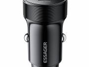 ESSAGER® ES-CC24 PD 30W - alumínium autós töltő. 1x USB-A + 1x USB Type-C gyorstöltő port, intellige