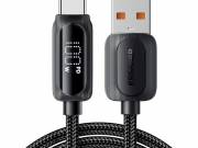 ESSAGER ES-X57 - 2 méter, USB-A - USB Type-C, USB kábel. Digitális kijelző, 100W töltés, gyöngyvászo