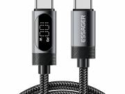 ESSAGER ES-X64 - 2 méter, Type-C - Type-C, USB kábel. Digitális kijelző, 100W töltés, gyöngyvászon b