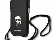 Karl Lagerfeld telefon táska KLHCP12LOPHKMK 6,7" fekete keménytok Saffiano ikonikus Kar Lagerfe